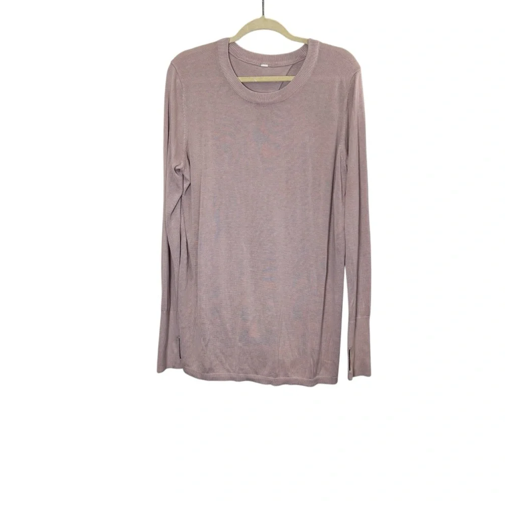 Lululemon Sunset Savasana Merino Wool Womens Blush Pink Open Back Sweater Sz 16